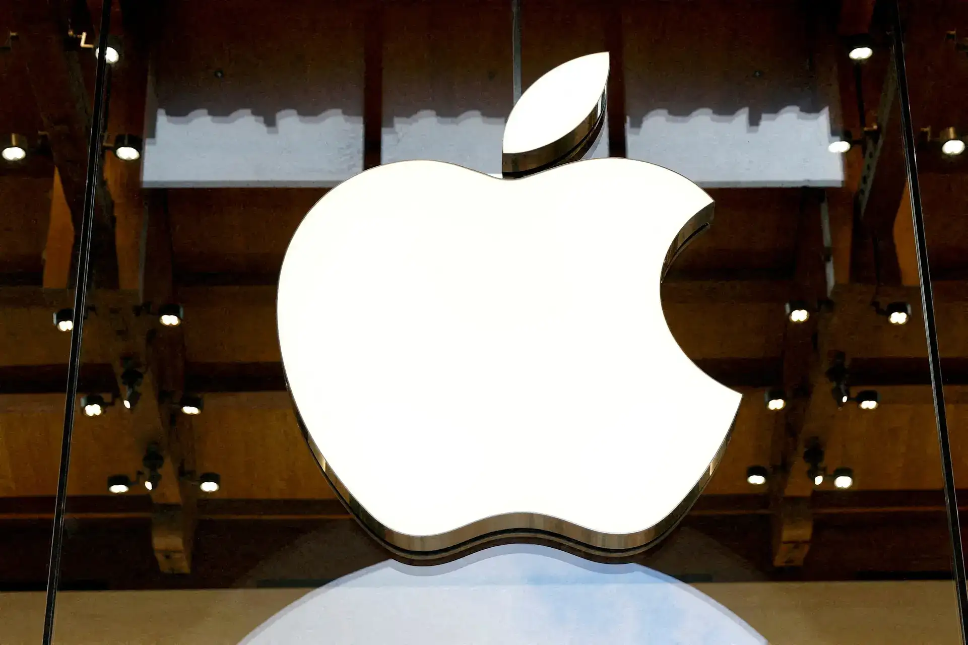 FILE PHOTO: Apple's logo at its store in Paris